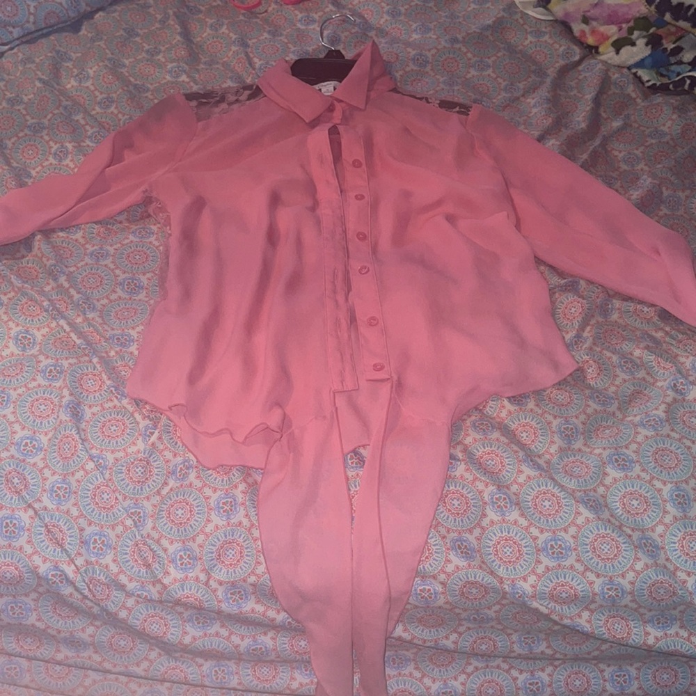 Pink sheer button down